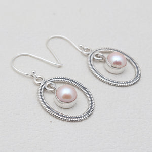 925 Sterling Silver Pearl Drop Hoop Earrings