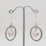 925 Sterling Silver Pearl Drop Hoop Earrings