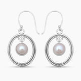 925 Sterling Silver Pearl Drop Hoop Earrings