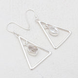 Herkimer Quartz Triangle Silver Earrings