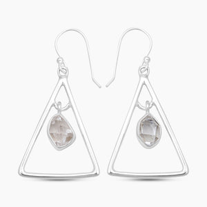 Herkimer Quartz Triangle Silver Earrings