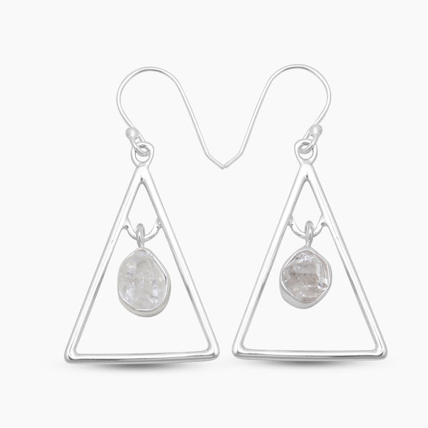 Herkimer Quartz Triangle Silver Earrings