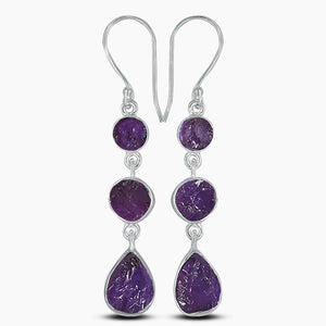 Rough Amethyst Silver Earrings