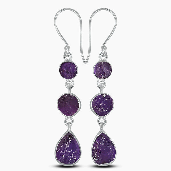 Rough Amethyst Silver Earrings