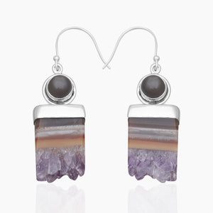Natural Amethyst Slice Silver Earrings