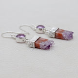 Natural Amethyst Slice Silver Earrings