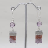 Natural Amethyst Slice Silver Earrings