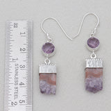Natural Amethyst Slice Silver Earrings