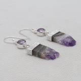 Natural Amethyst Slice Silver Earrings