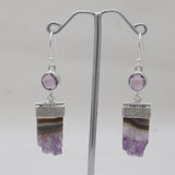 Natural Amethyst Slice Silver Earrings