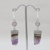 Natural Amethyst Slice Silver Earrings
