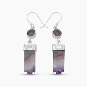 Natural Amethyst Slice Silver Earrings