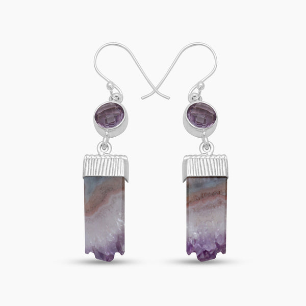 Natural Amethyst Slice Silver Earrings