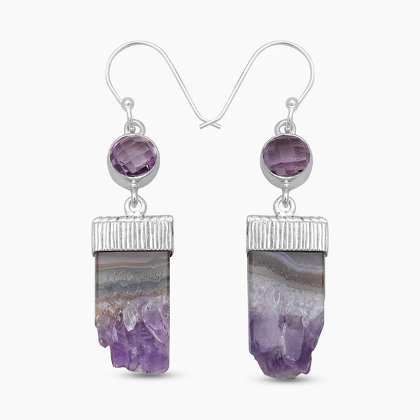Natural Amethyst Slice Silver Earrings