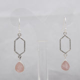 Raw Rose Quartz Silver Earrings