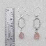 Raw Rose Quartz Silver Earrings