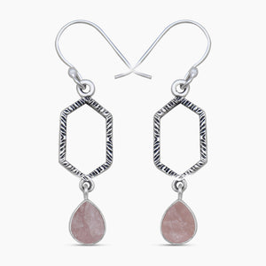 Raw Rose Quartz Silver Earrings