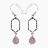 Raw Rose Quartz Silver Earrings