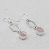 Raw Rose Quartz Silver Earrings
