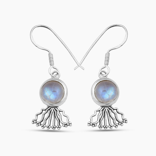 Rainbow Moonstone Silver Earrings