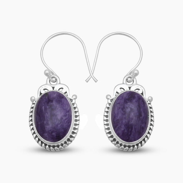 925 Sterling Silver Charoite Earrings