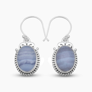 925 Silver Blue Lace Agate Earrings