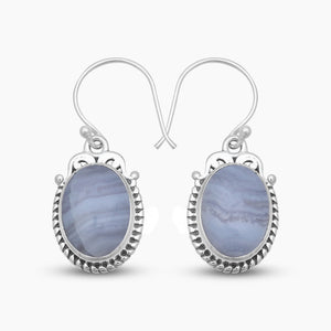 925 Silver Blue Lace Agate Earrings