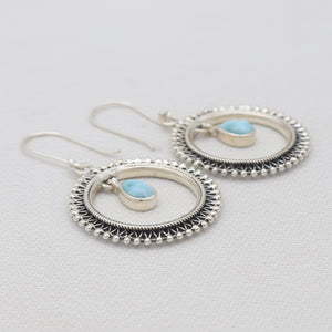 Teardrop Larimar Silver Hoop Earrings