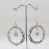 Teardrop Larimar Silver Hoop Earrings