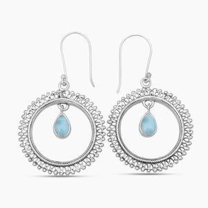 Teardrop Larimar Silver Hoop Earrings