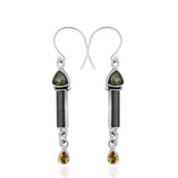 Natural Tourmaline & Moldavite Silver Earrings