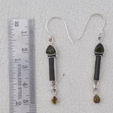 Natural Tourmaline & Moldavite Silver Earrings