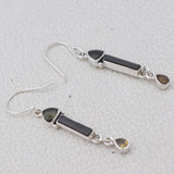 Natural Tourmaline & Moldavite Silver Earrings