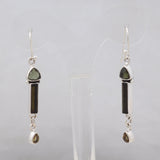 Natural Tourmaline & Moldavite Silver Earrings