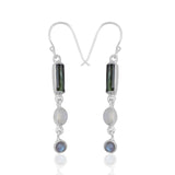 Rainbow Moonstone & Tourmaline Silver Earring Jewelry