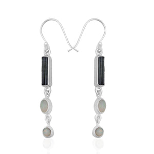 Rainbow Moonstone & Tourmaline Silver Earring