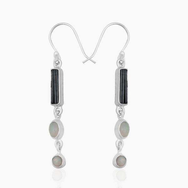 Rainbow Moonstone & Tourmaline Silver Earring