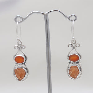 Natural Carnelian & Fanta Garnet Silver Earrings