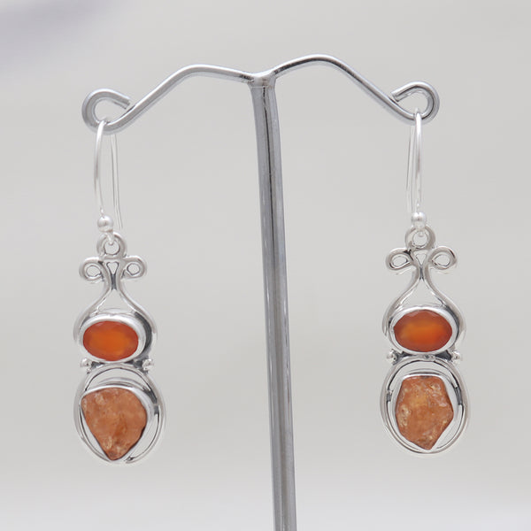 Natural Carnelian & Fanta Garnet Silver Earrings