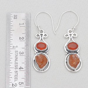 Natural Carnelian & Fanta Garnet Silver Earrings