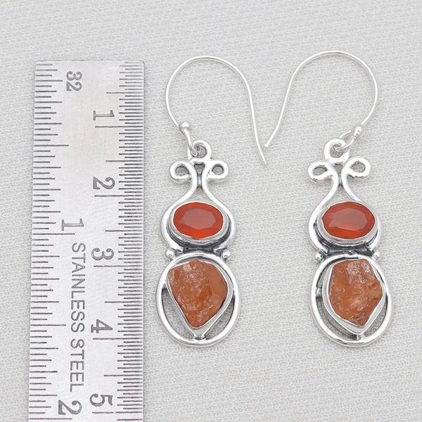 Natural Carnelian & Fanta Garnet Silver Earrings