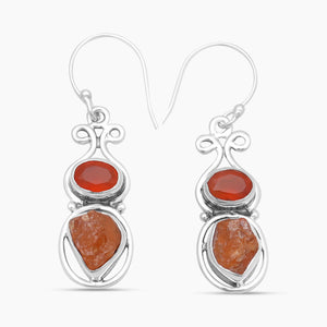 Natural Carnelian & Fanta Garnet Silver Earrings