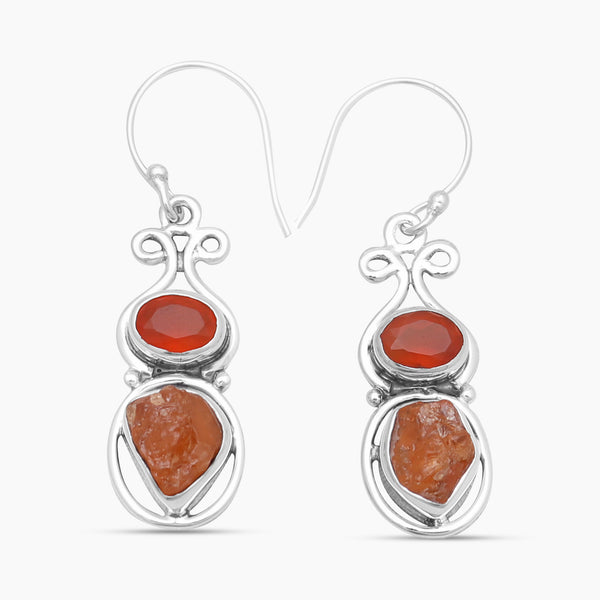 Natural Carnelian & Fanta Garnet Silver Earrings