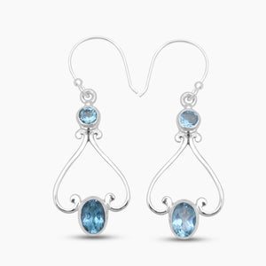 925 Sterling Silver Blue Topaz Dangle Earrings