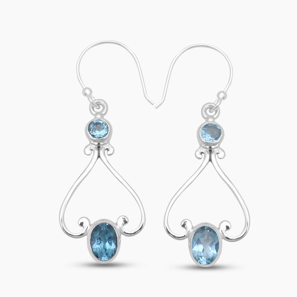 925 Sterling Silver Blue Topaz Dangle Earrings
