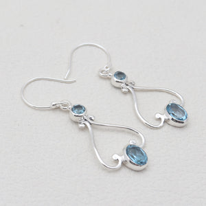 925 Sterling Silver Blue Topaz Dangle Earrings