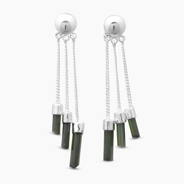 Green Tourmaline Silver Dangle Earrings