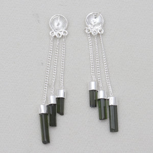 Green Tourmaline Silver Dangle Earrings