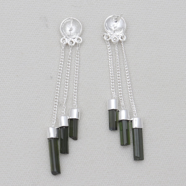 Green Tourmaline Silver Dangle Earrings