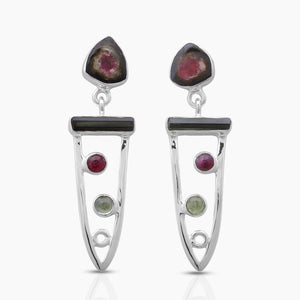 Multicolor Watermelon Tourmaline Silver Earrings